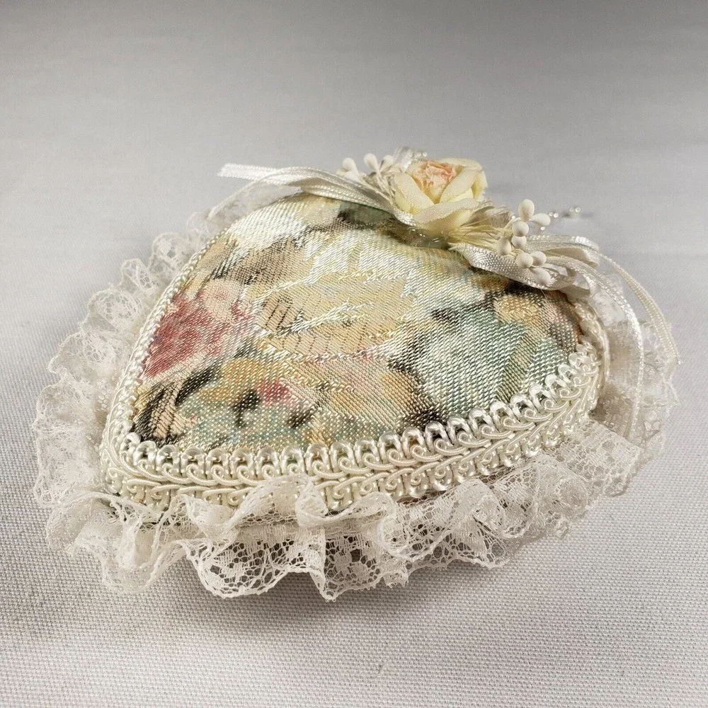 Vintage Christmas Ornament Heart‎ Shape Decorated With Fabric Floral Pattern VGC